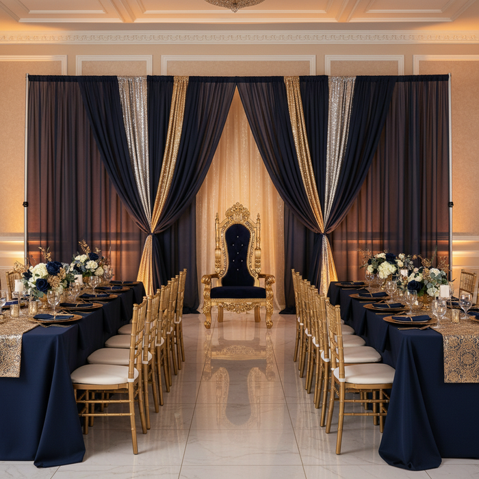 Chiffon Curtain Drape 12ft H x 58" W Panel - Navy Blue