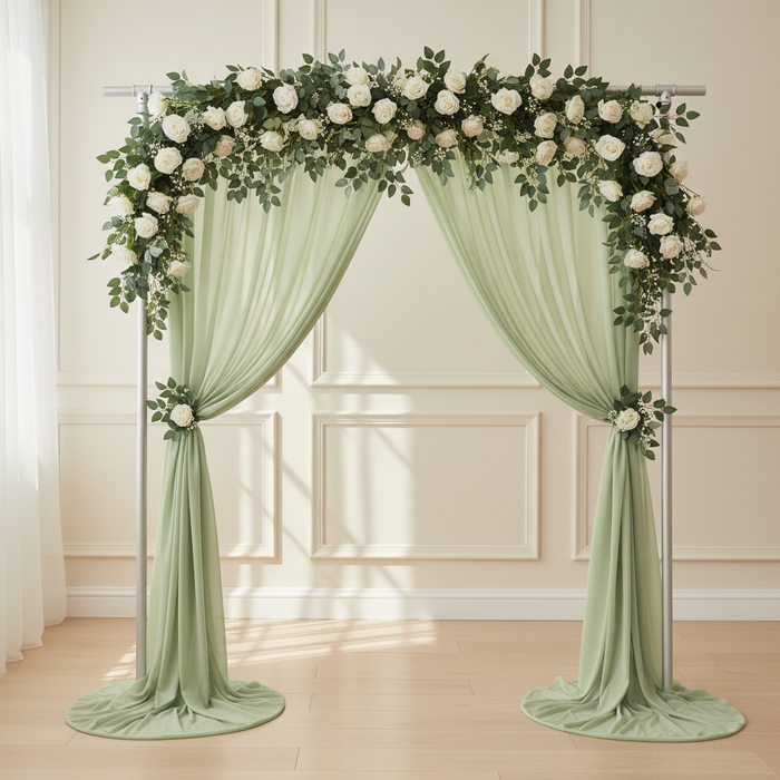 Chiffon Curtain Drape 12ft H x 58" W Panel - Sage Green in Indoor Reception.