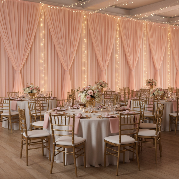 Chiffon Curtain Drape 14ft H x 58" W Panel - Blush/Rose Gold