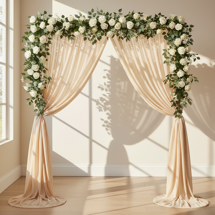 Chiffon Curtain Drape 14ft H x 58" W Panel - Champagne in Wedding Indoor Reception.