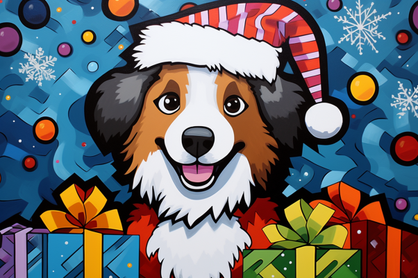 Christmas Happy Australian Shepherd Pup