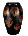 Classy Series - Flat Top Falling Leaf Cremation Urn, Black - IUFG113