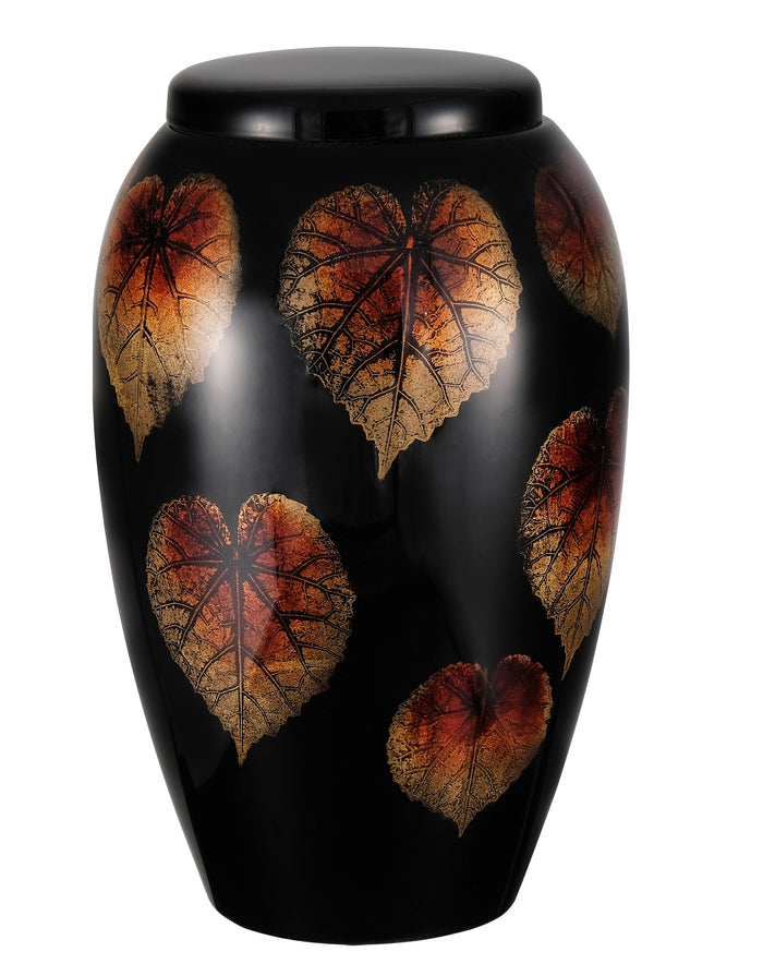 Classy Series - Flat Top Falling Leaf Cremation Urn, Black - IUFG113