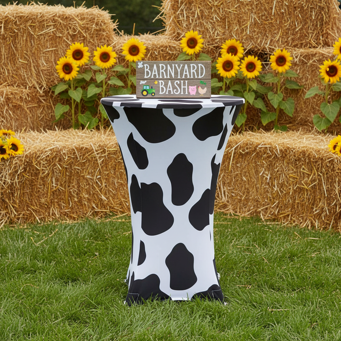 Cow Animal Print Spandex Cocktail Table Cover 30" Round