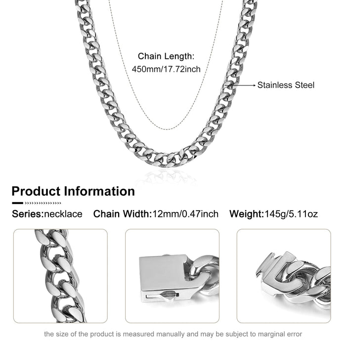 Cuban Link Chain Necklace Stainless Steel 12mm Men Necklace MelodyNecklace