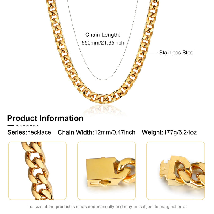 Cuban Link Chain Necklace Stainless Steel 12mm Men Necklace MelodyNecklace
