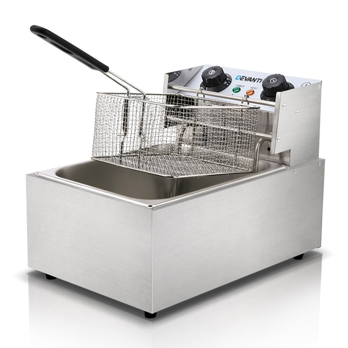 Devanti Commercial Electric Single Deep Fryer Silver