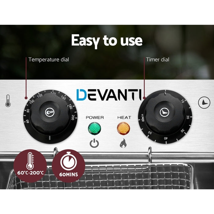 Devanti Commercial Electric Single Deep Fryer Silver