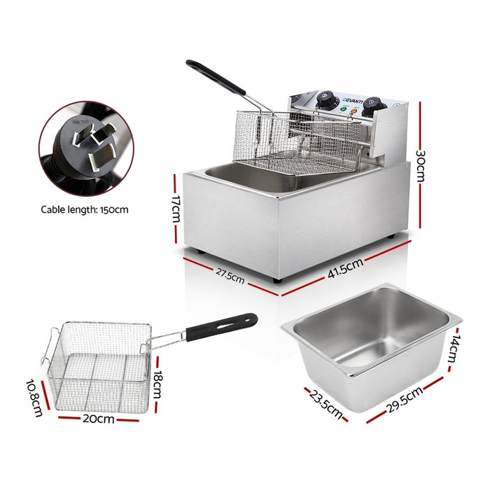 Devanti Commercial Electric Single Deep Fryer Silver