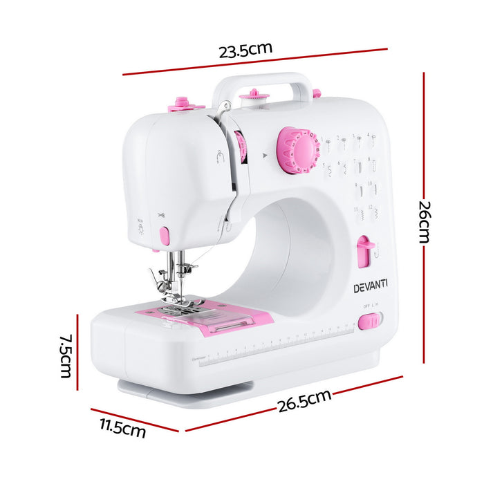 Devanti 12 Stitches Mini Sewing Machine for Beginners Portable Sewing Machine Kit with LED Lights - Devanti