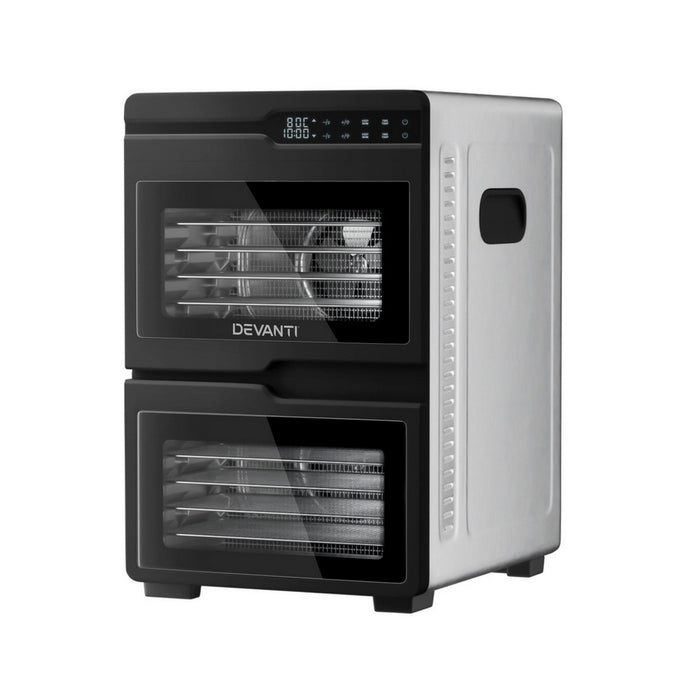 Devanti 12 Trays Food Dehydrator Dual-Zone Stainless Steel Fruit Jerky Dryer - Devanti