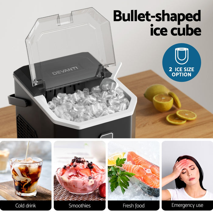 Devanti 12kg Ice Maker Machine 1.3L w/Scoop Holder Black - Devanti