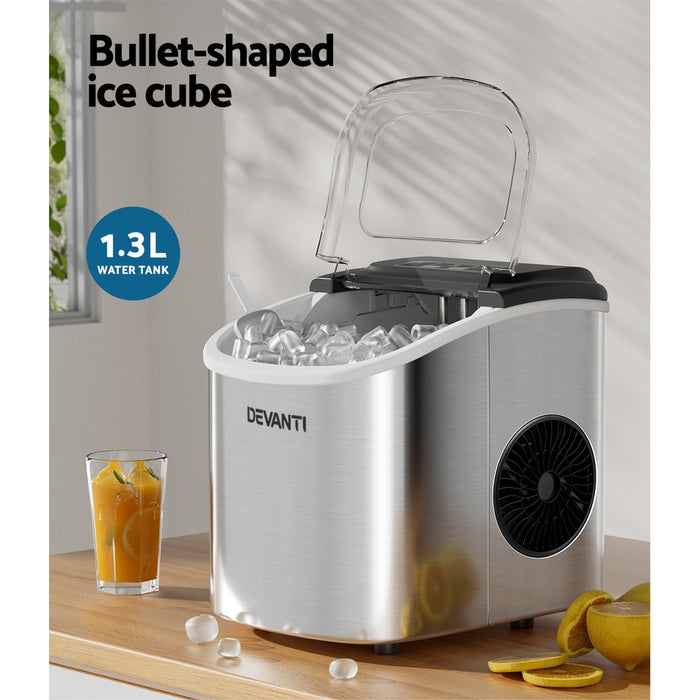 Devanti 12kg Ice Maker Machine w/Self Cleaning Silver - Devanti