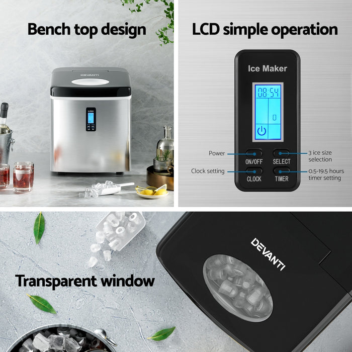 Devanti 15kg Ice Maker Machine Silver