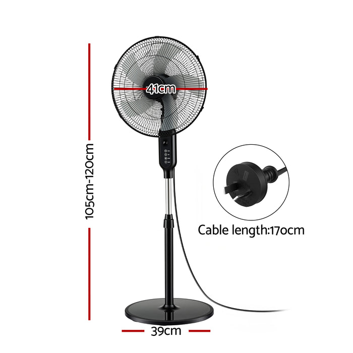 DEVANTI 16" Pedestal Fan with Remote 3 Speeds 8H Timer, Black