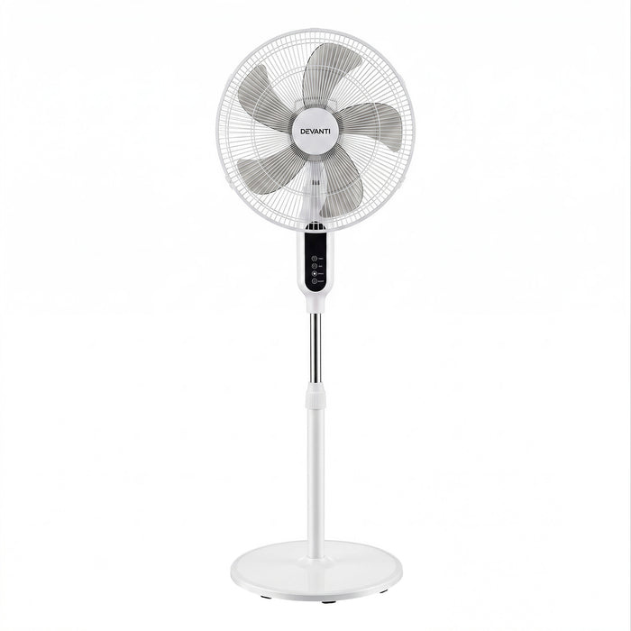 DEVANTI 16" Pedestal Fan with Remote 3 Speeds 8H Timer, White