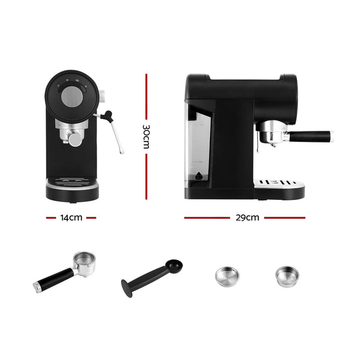 Devanti 20 Bar Coffee Machine Espresso Cafe Maker Black - Devanti