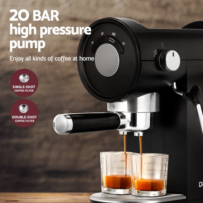 Devanti 20 Bar Coffee Machine Espresso Cafe Maker Black - Devanti