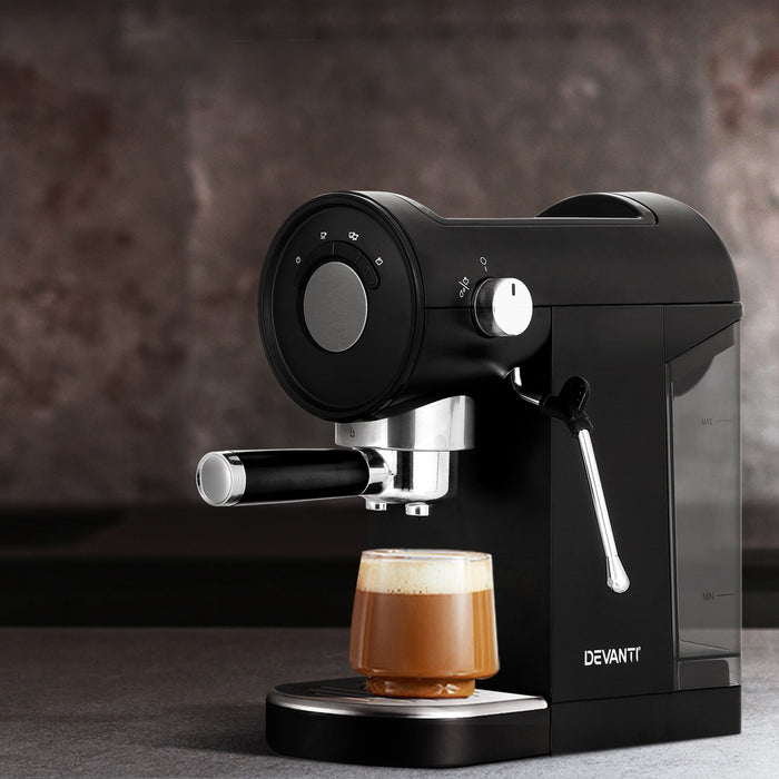 Devanti 20 Bar Coffee Machine Espresso Cafe Maker Black - Devanti