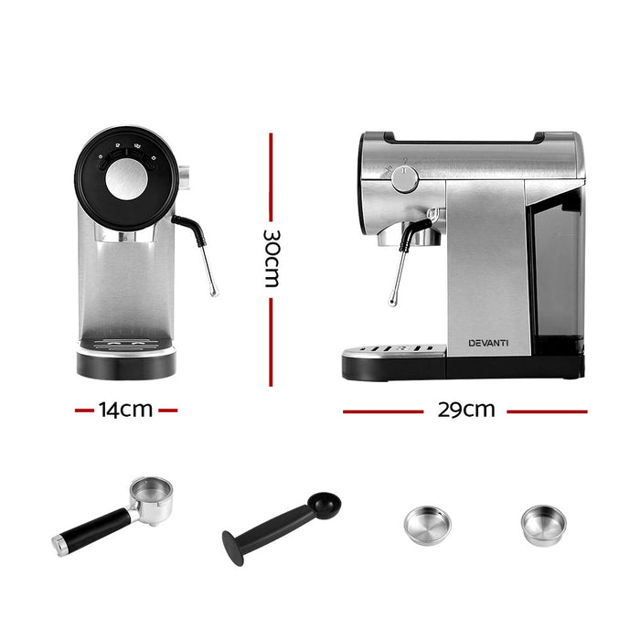Devanti Coffee Machine Espresso Maker 20 Bar Milk Frother Cappuccino Latte Cafe - Devanti