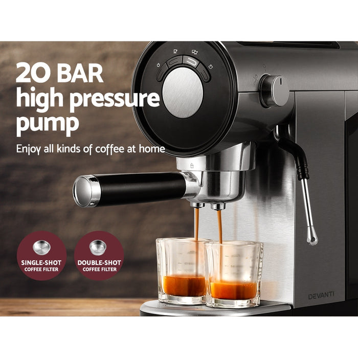 Devanti Coffee Machine Espresso Maker 20 Bar Milk Frother Cappuccino Latte Cafe - Devanti