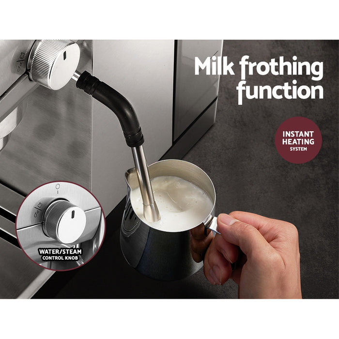 Devanti Coffee Machine Espresso Maker 20 Bar Milk Frother Cappuccino Latte Cafe - Devanti