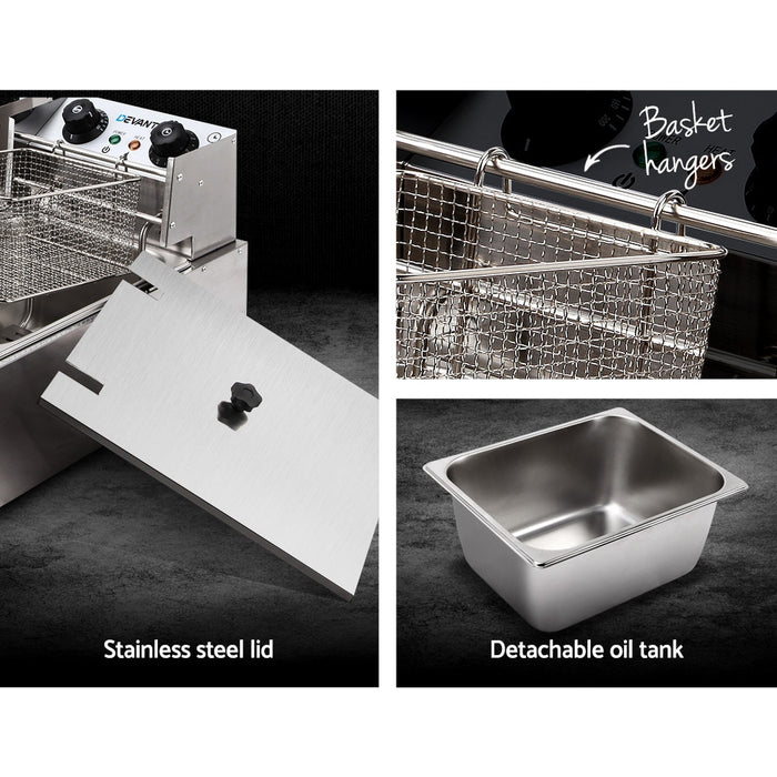 Devanti Commercial Electric Twin Deep Fryer Silver