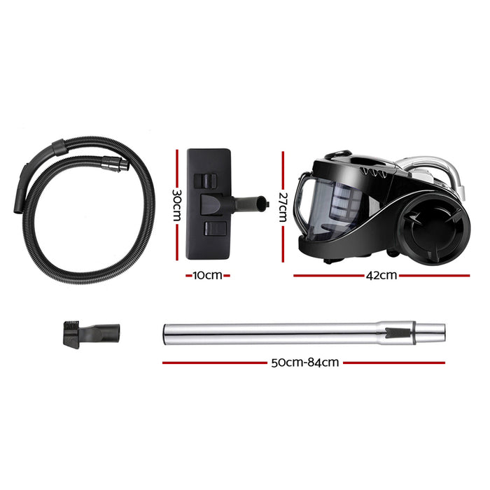 Devanti Vacuum Cleaner Bagless Cyclone Cyclonic Vac Home Office Car 2200W Black - Devanti