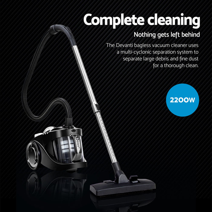 Devanti Vacuum Cleaner Bagless Cyclone Cyclonic Vac Home Office Car 2200W Black - Devanti