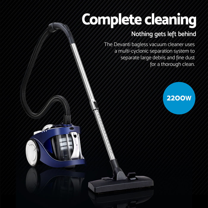 Devanti Vacuum Cleaner Bagless Cyclone Cyclonic Vac Home Office Car 2200W Blue