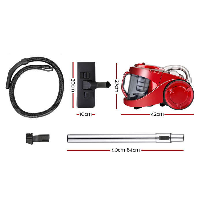 Devanti Bagless Vacuum Cleaner Cleaners Cyclone Cyclonic Vac HEPA Filter Car Home Office 2200W Red - Devanti