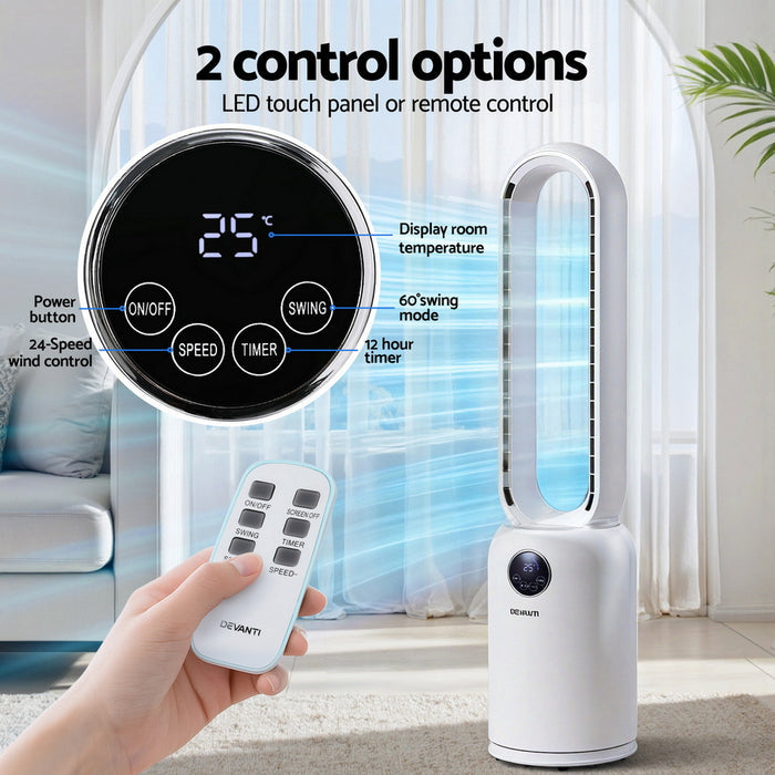 Devanti 2in1 Bladeless Fan Air Purification W/ Remote 88cm - Devanti