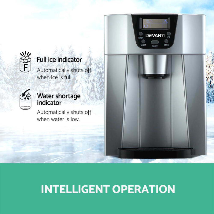 Devanti 2L Portable Ice Cuber Maker & Water Dispenser Silver