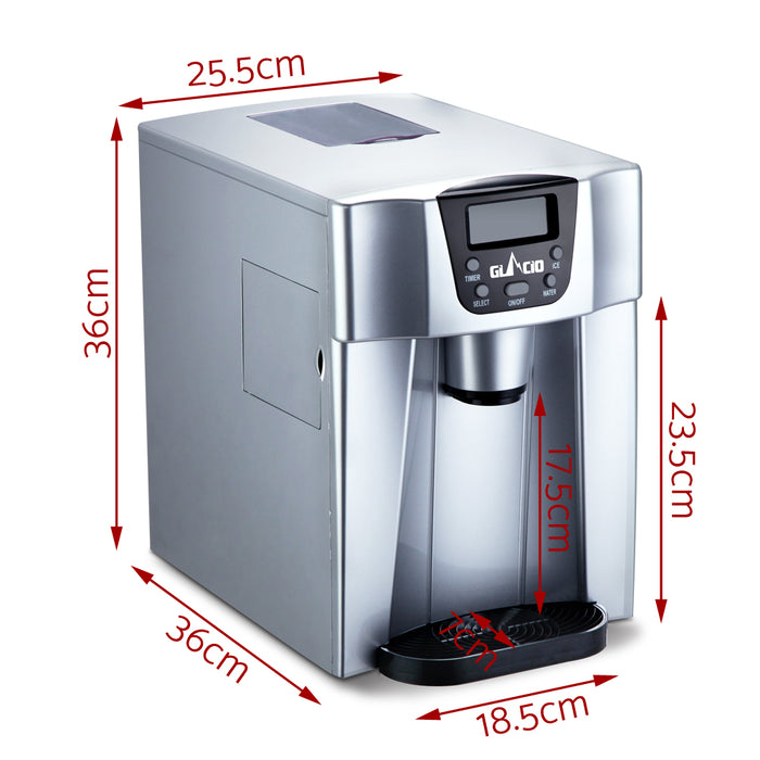 Devanti 2L Portable Ice Cuber Maker & Water Dispenser Silver