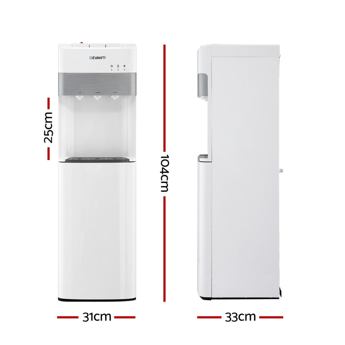 Devanti 3 Taps Water Cooler Dispenser Bottom Loading Dispenser Chiller Filter Purifier White - Devanti