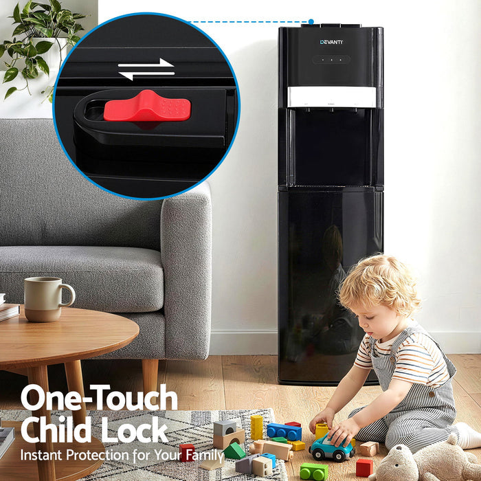 Devanti 3 Taps Water Cooler Dispenser Bottom Loading Dispenser Chiller Filter Purifier Black - Devanti