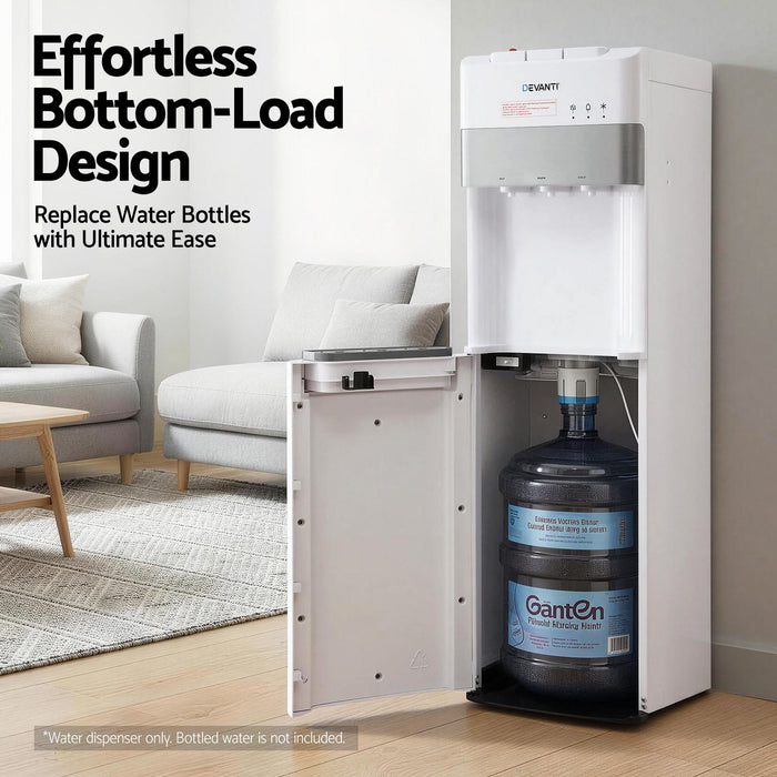 Devanti 3 Taps Water Cooler Dispenser Bottom Loading Dispenser Chiller Filter Purifier White - Devanti