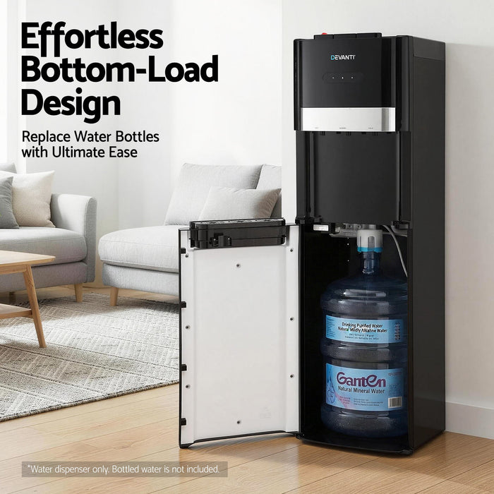 Devanti 3 Taps Water Cooler Dispenser Bottom Loading Dispenser Chiller Filter Purifier Black - Devanti