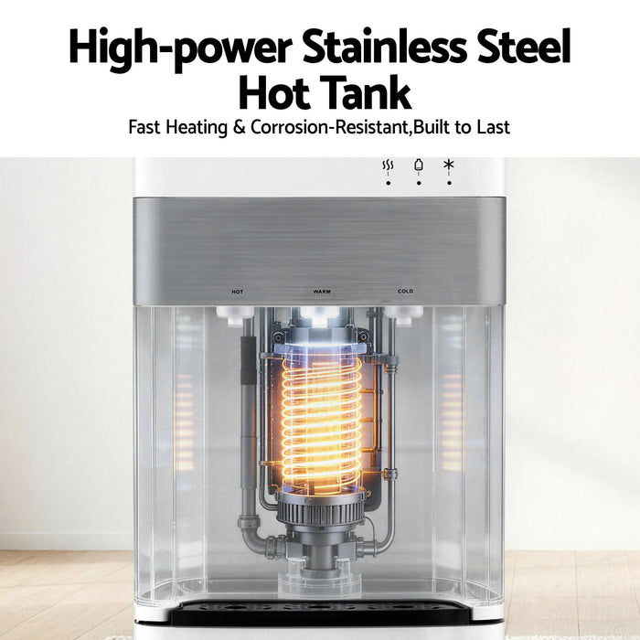 Devanti 3 Taps Water Cooler Dispenser Bottom Loading Dispenser Chiller Filter Purifier White - Devanti
