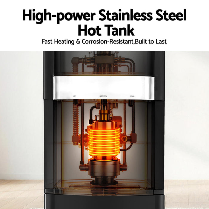 Devanti 3 Taps Water Cooler Dispenser Bottom Loading Dispenser Chiller Filter Purifier Black - Devanti