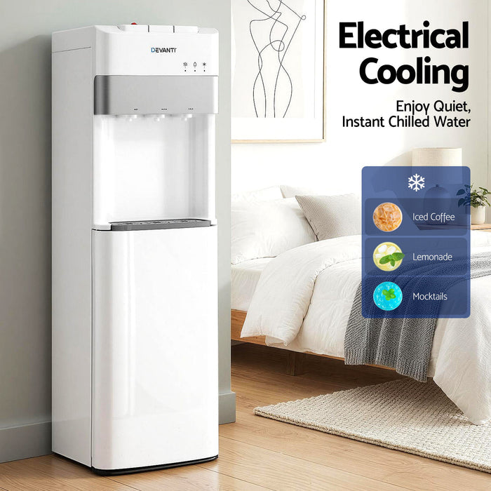 Devanti 3 Taps Water Cooler Dispenser Bottom Loading Dispenser Chiller Filter Purifier White - Devanti