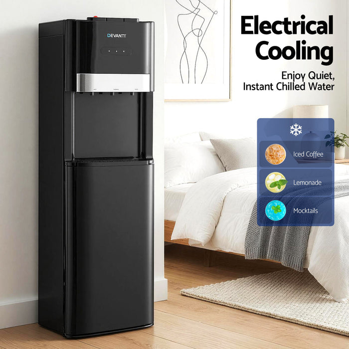 Devanti 3 Taps Water Cooler Dispenser Bottom Loading Dispenser Chiller Filter Purifier Black - Devanti