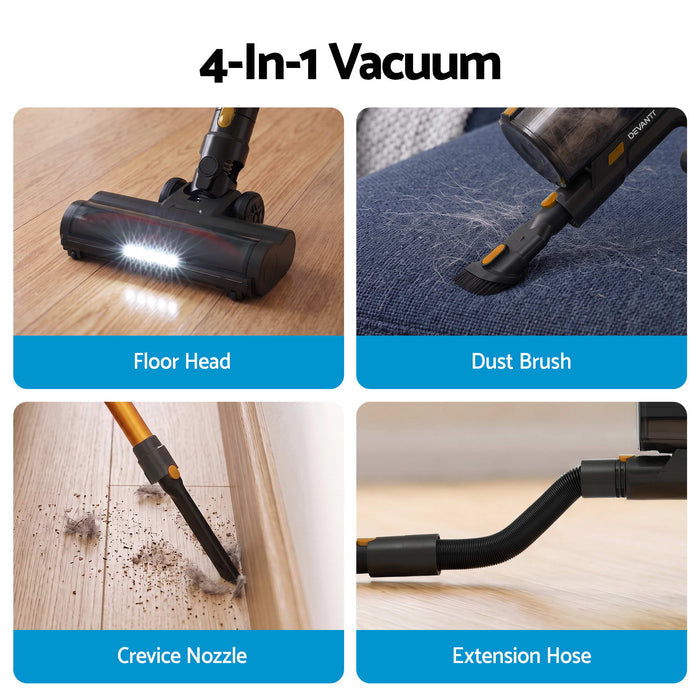 DEVANTI 30000Pa Cordless Stick Vacuum Cleaner 4-in-1 Handheld Vac, Gold