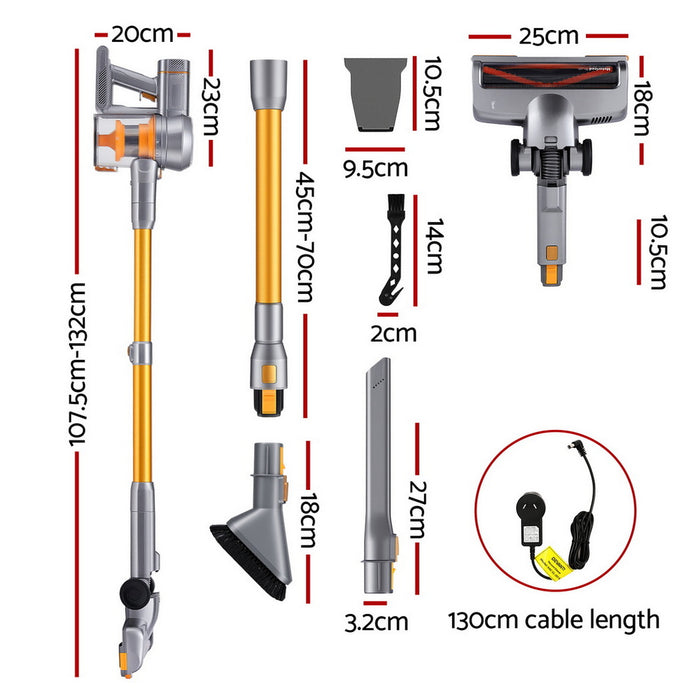Devanti 300W Stick Vacuum Cleaner Cordless Self-Standing Golden - Devanti