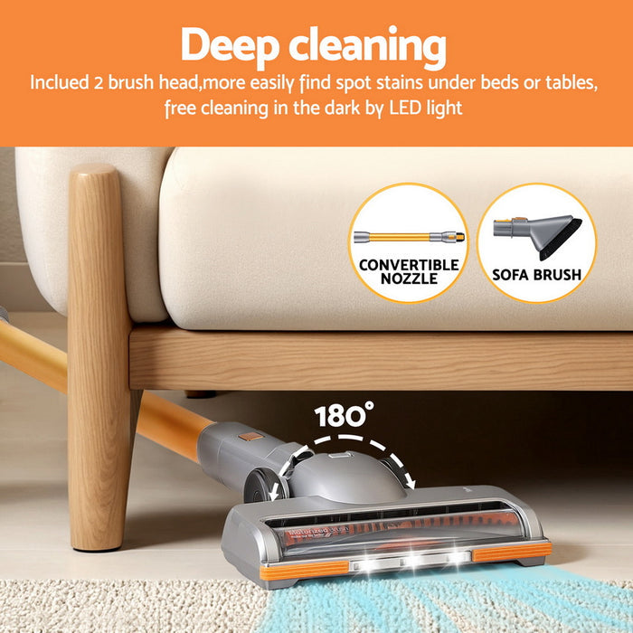 Devanti 300W Stick Vacuum Cleaner Cordless Self-Standing Golden - Devanti