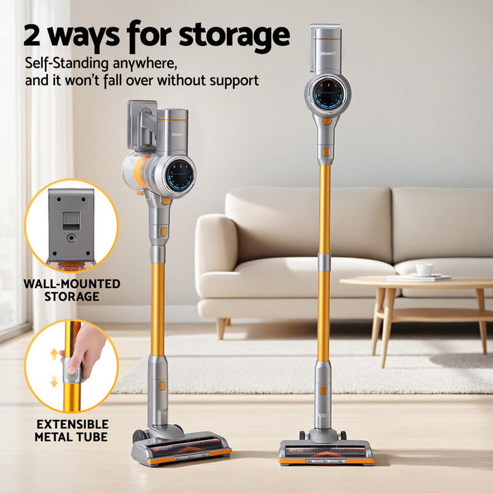 Devanti 300W Stick Vacuum Cleaner Cordless Self-Standing Golden - Devanti