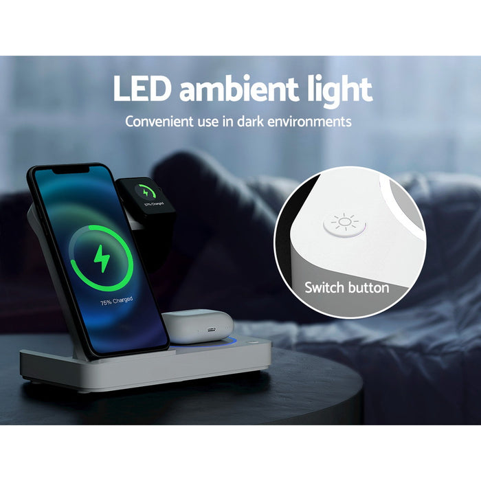 Devanti 4-in-1 Wireless Charger Dock Fast Charging for Phone White - Devanti