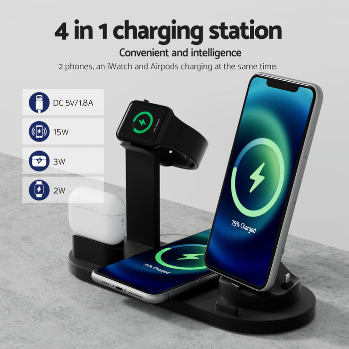 Devanti 4 in 1 Wireless Charger Multi-function Station for Phone Airpod iWatch 15W - Devanti