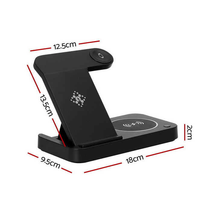 Devanti 4-in-1 Wireless Charger Station Fast Charging for Phone Black - Devanti