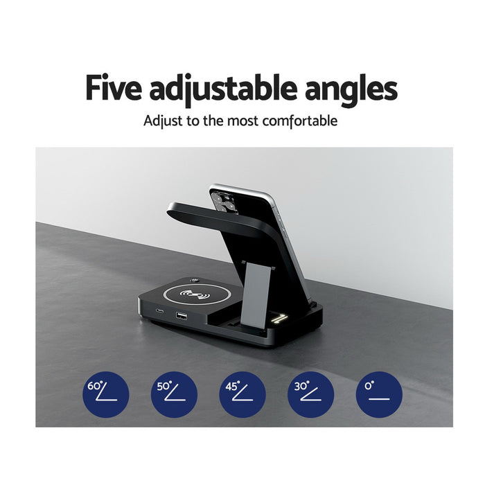 Devanti 4-in-1 Wireless Charger Station Fast Charging for Phone Black - Devanti